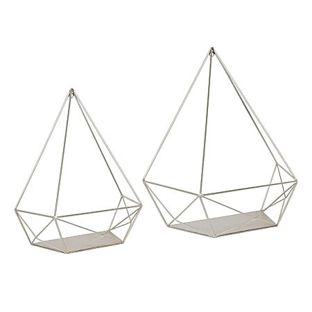 Kate and Laurel Prouve Decorative Geometric Metal Shelves, 15”H x 13-13/16”W x 6-3/4”D, Silver