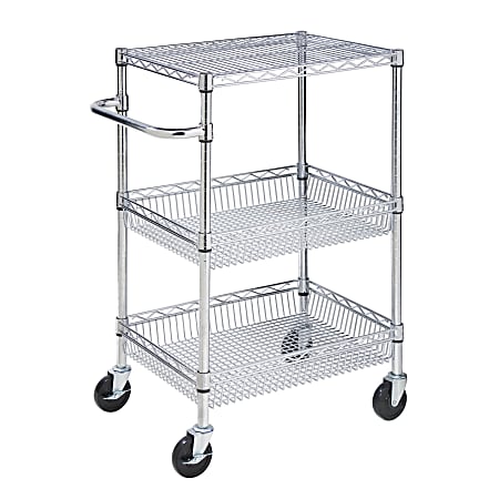 Honey-can-do CRT-01451 3-tier Urban Utility Cart, Chrome - Tubular Handle - 400 lb Capacity - 4" Caster Size - Steel - 24" Length x 18" Width x 40" Height - Chrome