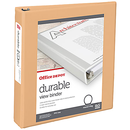 Office Depot® Durable View Binder, 1-1/2" Round Rings (275 Sheet Capacity), Peach, 1 Binder