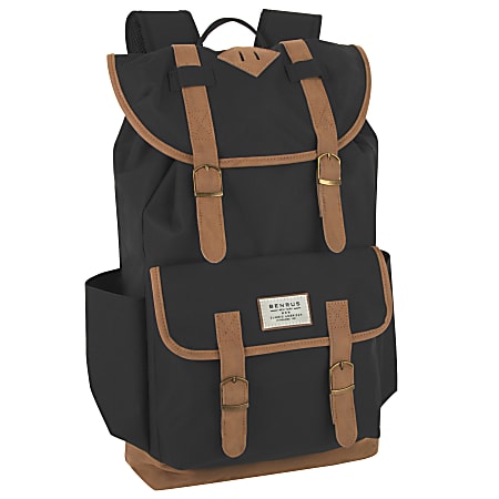 Benrus Scout Backpack With 17" Laptop/Tablet Pocket, Black/Brown