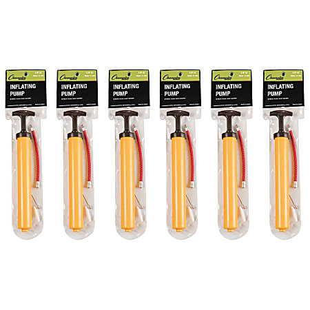 Champion Sports Plastic Hand Pumps, 12-1/4"H x 2-3/8"W x 1-3/4"D, Yellow, Pack Of 6 Pumps