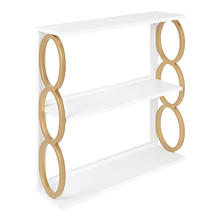 Kate and Laurel Ring Wooden 3-Tier Shelves, 31”H x 28”W x 8”D, White/Gold