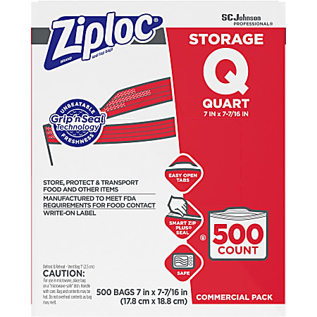 Ziploc Storage Bags 1 Qt Box Of 500 Bags - Office Depot