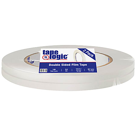 Tape Logic® Double-Sided Film Tape, 3" Core, 0.25" x 180', White, Pack Of 2