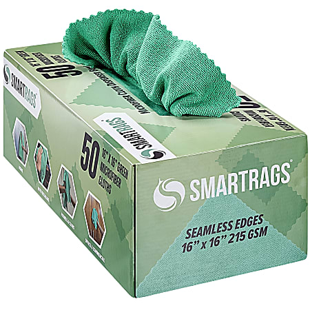 Hospeco SmartRags® Disposable Microfiber Towels, 35 Gram, 215 GSM, 16" x 16", Green, 50 Towels Per Box, Case Of 8 Boxes