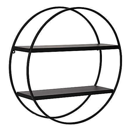 Kate and Laurel Sequoia Wood and Metal Round Wall Shelves, 24”H x 24”W x 7”D, Black