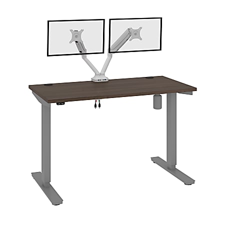 Bestar Upstand Electric 48"W Standing Desk With Dual Monitor Arm, Antigua