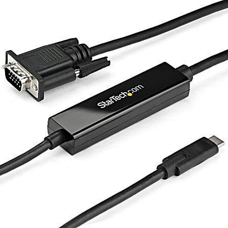 StarTech.com 3.3 ft / 1 m USB-C to VGA Cable - USB Type-C to VGA Adapter Cable - 1920 x 1200 - Black - 3.3 ft. / 1 m USB C to VGA cable and adapter in one - 1920 x 1200 VGA cable - Black 3.3 foot / 1 meter USB C to VGA adapter cable