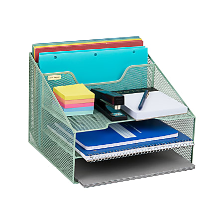 Mind Reader Desktop Vertical Paper Tray Organizer, 9-1/2” H x 11-1/2” W x 12-1/2” D, Green