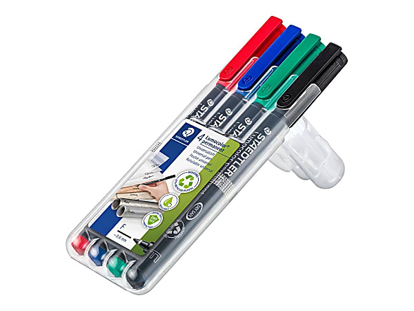 Staedtler® Mars® Lumocolor® Permanent Markers, Fine Point, Assorted Colors, Pack Of 4