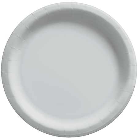 Amscan Round Paper Plates, Silver, 6-3/4”, 50 Plates