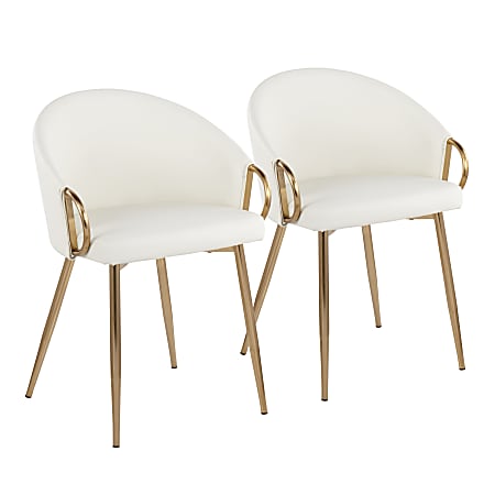 LumiSource Claire Chairs, White/Gold, Set Of 2 Chairs