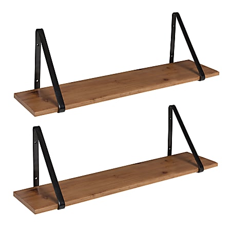 Kate and Laurel Soloman Wooden Shelves with Brackets, 8-5/16”H x 27-9/16”W x 6-15/16”D, Rustic Brown/Black, Set Of 2 Shelves