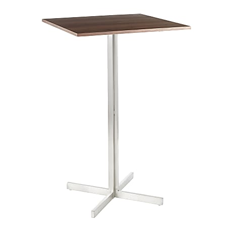 LumiSource Fuji Square Breakroom Table, 42"H x 26-1/2"W x 26-1/2"D, Brushed Steel/Walnut