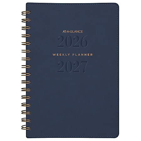 AT-A-GLANCE® Signature Collection Academic 2026-2027 Weekly Monthly Planner, Navy, Small, 5" x 8"