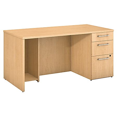 Bush Business Furniture 300 Series Breakfront Desk With 3 Drawer Pedestal, 60"W x 30"D, Natural Maple, Premium Installation