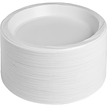Genuine Joe 10-1/4" Large Plastic Plates - 125 / Pack - 10.25" Diameter Plate - Plastic - Disposable - Warm White - 500 Piece(s) / Carton