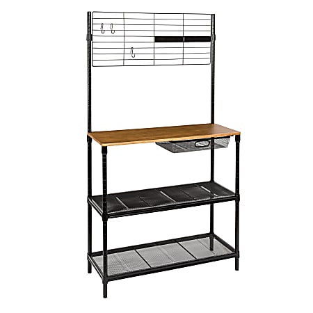 Honey Can Do Bakers Rack With Hanging Storage, 2-Shelf, Black