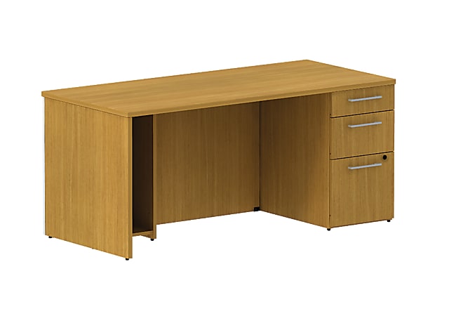 BBF 300 Series Single-Pedestal Desk, 29 1/10"H x 65 3/5"W x 29 3/5"D, Modern Cherry, Premium Installation Service