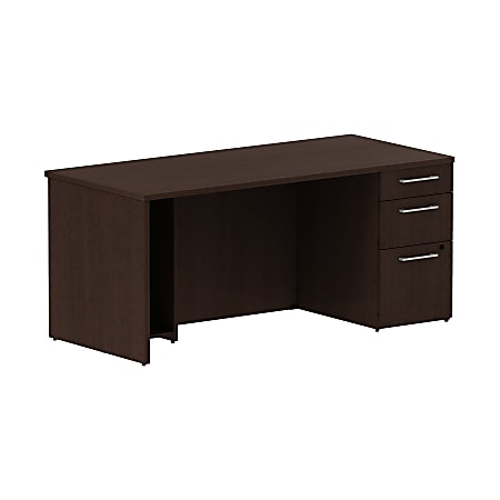 Bush Business Furniture 300 Series Breakfront Desk With 3 Drawer Pedestal, 66"W, Mocha Cherry, Premium Installation