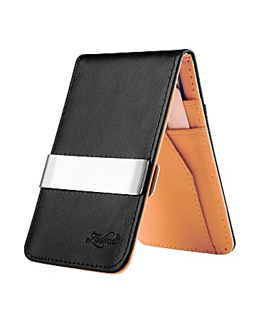 Zodaca Genuine Leather Wallet With Money Clip, Black/Orange/Silver