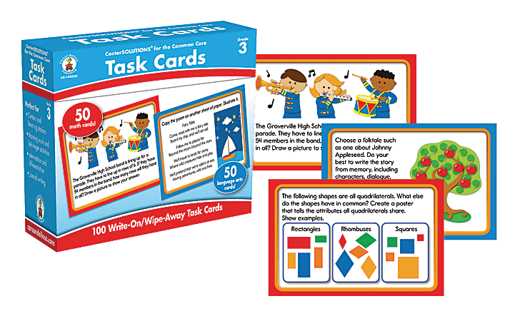 Carson-Dellosa CenterSOLUTIONS® Task Cards, Grade 3, Box Of 100 Cards