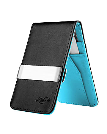 Zodaca Genuine Leather Wallet With Money Clip, Black/Blue/Silver