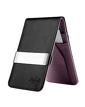 Zodaca Genuine Leather Wallet With Money Clip, Black/Purple/Silver
