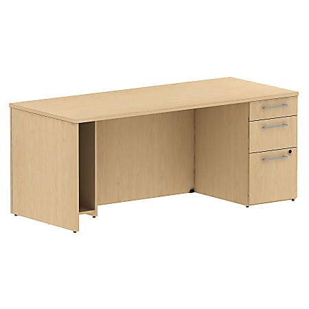 Bush Business Furniture 300 Series Breakfront Desk With 3 Drawer Pedestal, 72"W, Natural Maple, Premium Installation