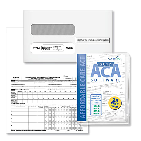ComplyRight 1095-C Employer-Provided Health Insurance Offer And Coverage Inkjet Forms With Envelopes And ACA Software, 8 1/2" x 11", Bundle For 100 Employees