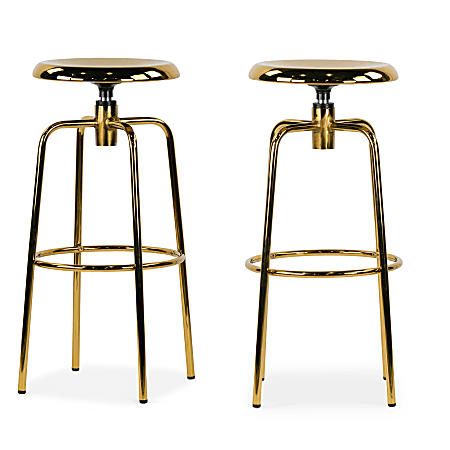 Glamour Home Ayala Chrome Bar Stools, Gold, Set Of 2 Stools