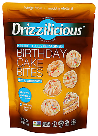Drizzilicious Mini Rice Cake Bites, Birthday Cake, 4 Oz, Total Qty 12