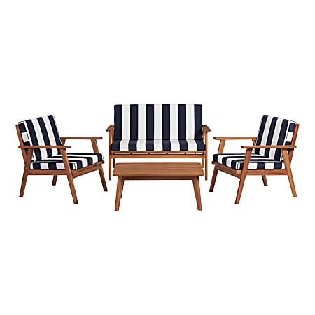 Linon Brandts 4-Piece Outdoor Set, Navy Stripe