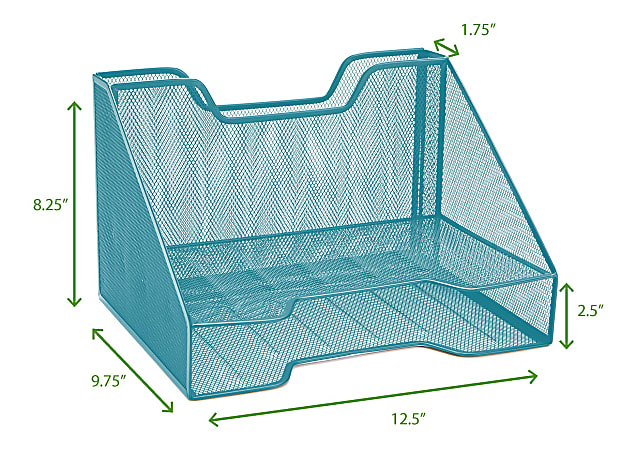 Mind Reader 3-Compartment Desk Organizer, 8-1/4”H x 12-1/2”W x 9-3/4”D, Turquoise