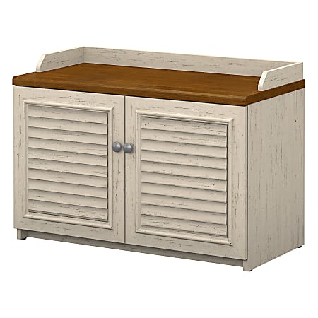 Bush Furniture Fairview Shoe Storage Bench, Antique White/Tea Maple, Standard Delivery
