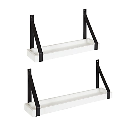 Kate and Laurel Sudbury Wood and Metal Wall Shelf Set, White/Black, Set Of 2 Shelves