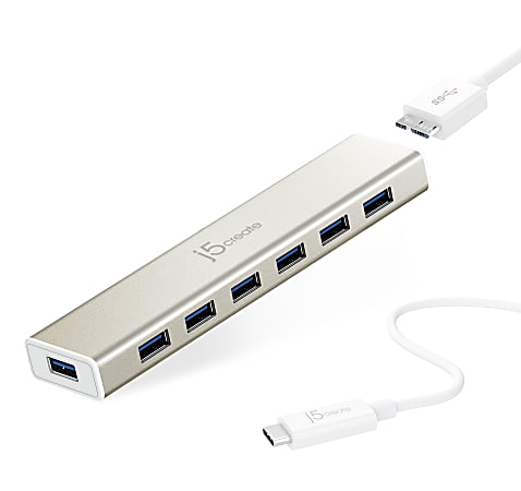 j5create USB-C 7-Port Hub, Champagne Metallic, JCH377