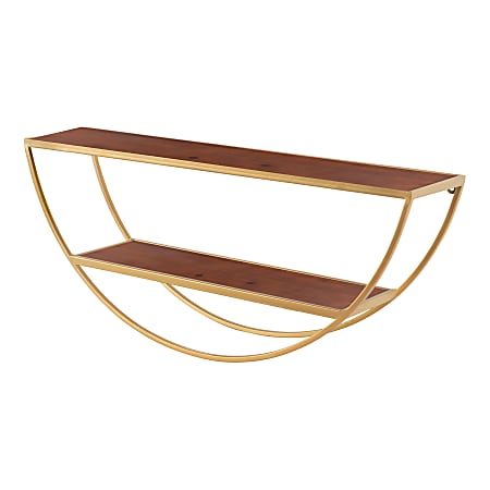 Kate and Laurel Tancill Half-Circle Wall Shelves, 11"H x 26"W x 6"D, Walnut Brown/Gold, Set Of 2 Shelves
