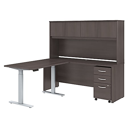 Bush Business Furniture Studio C 72"W x 24"D L Shaped Desk with Hutch, 48"W Height Adjustable Return and Storage, Storm Gray, Premium Installation