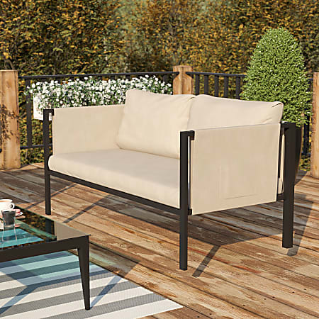 Flash Furniture Lea Indoor/Outdoor Loveseat With Storage Pockets, Light Gray/Black