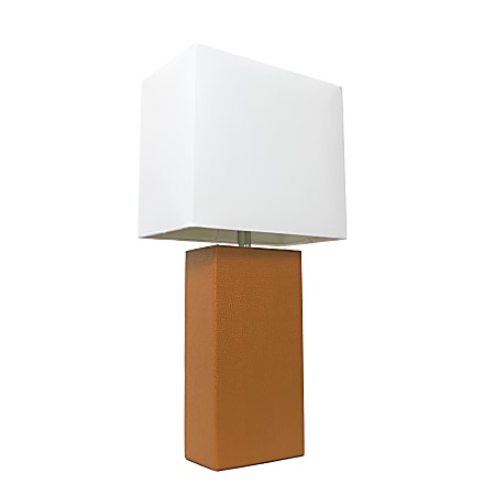 Elegant Designs Modern Tan Leather Table Lamp with White Fabric Shade