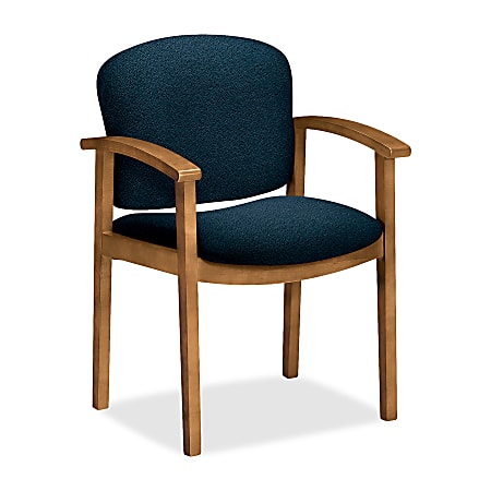 HON® Contemporary Wood Guest Chair, Single-Rail Arms, 33"H x 23 1/2"W x 18 1/2"D, Blue/Harvest