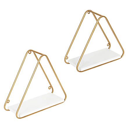 Kate and Laurel Tilde Triangle Accent Shelf Set, Gold, Set Of 2 Shelves