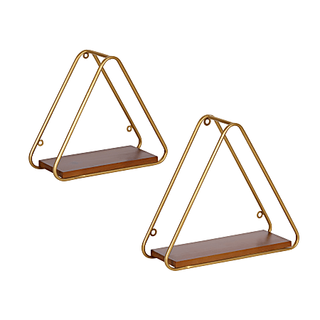 Kate and Laurel Tilde Triangle Accent Shelf Set, Gold/Brown, Set Of 2 Shelves