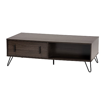 Baxton Studio Modern And Contemporary 2-Drawer Coffee Table, 15-3/4"H x 47-1/4"W x 23-5/8"D, Dark Brown/Rose Gold