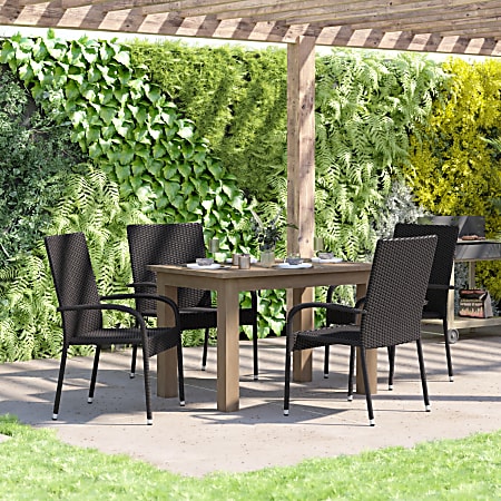Flash Furniture Maxim Indoor/Outdoor Wicker Dining Chairs, Black, Set Of 4 Chairs