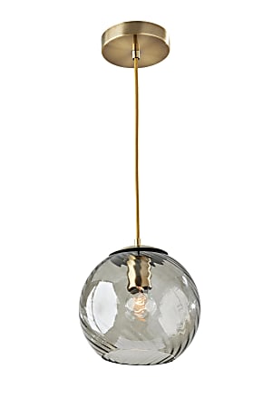 Adesso Camden Pendant Lamp, 9”W, Antique Brass/Smoked Swirled Glass