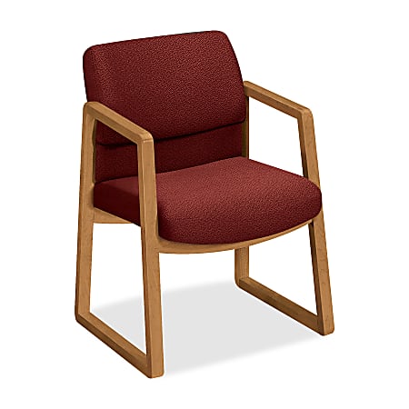 HON® Hardwood Sled-Base Guest Chair, 32 1/2"H x 24"W x 25 1/2"D, Burgundy/Harvest