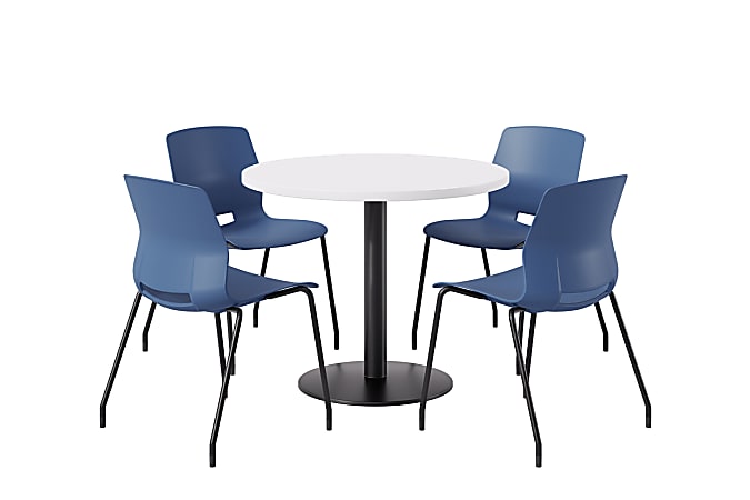 KFI Studios Midtown Pedestal Round Standard Height Table Set With Imme Armless Chairs, 31-3/4”H x 22”W x 19-3/4”D, Studio Teak Top/Black Base/Black Chairs