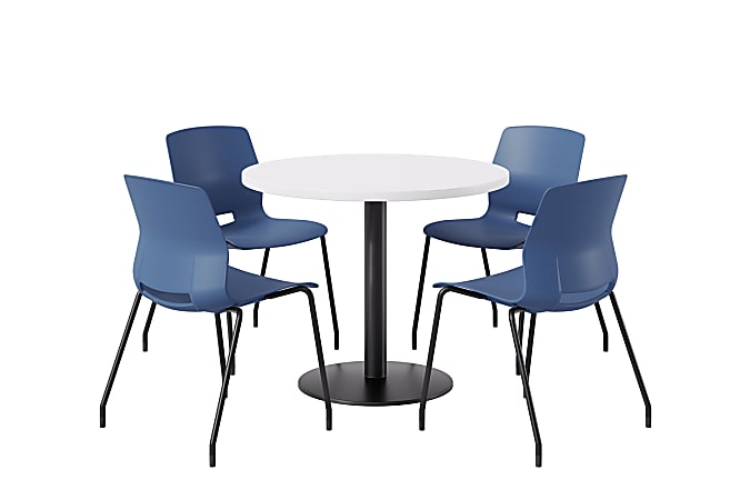 KFI Studios Midtown Pedestal Round  Table Set With Armless Chairs, 31-3/4”H x 22”W x 19-3/4”D, Studio Teak Top/Black Base/Black Chairs, 840031939784